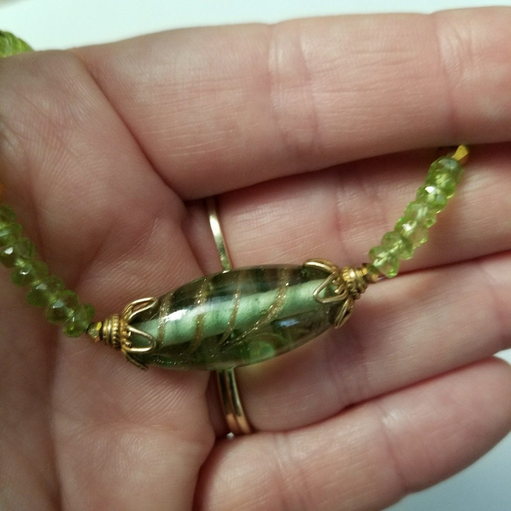 Peridot necklace gemstone bead necklace art glass gem stone handmade - Picture 9 of 16